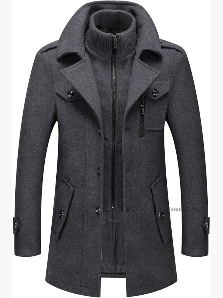 Men's Wool Blend Coat With Detachable Scarf Peacoat